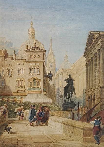 Continental Town Scene, Toledo Oil Painting by John Sell Cotman