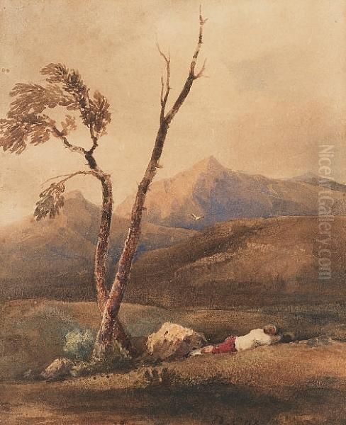 Young Boy Resting By A Tree Oil Painting by David I Cox