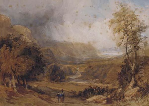 In A Welsh Valley Oil Painting by David I Cox