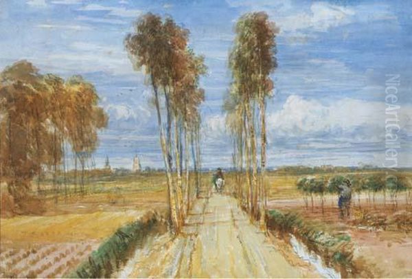 A Tree Lined Country Road, Summertime Oil Painting by David I Cox