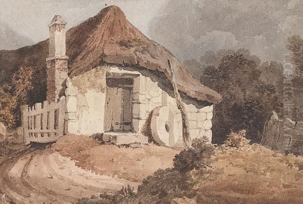 A Thatched Cottage Together With Two Other Cottage Scenes Oil Painting by David I Cox