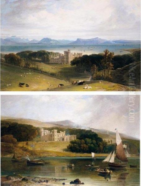 Views Of Armadale Castle, The 
Seat Of Lord Macdonald, From The South East And The South West Oil Painting by William Daniell RA