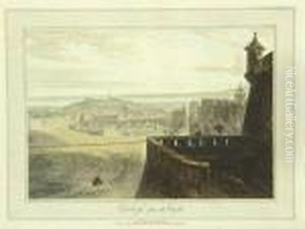 Edinburgh From The Castle; Edinburgh With Part Of The North Bridge & Castle Oil Painting by William Daniell RA