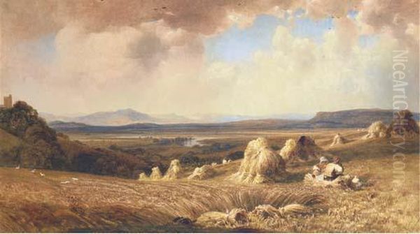 Harvesters In The Fields Above The Valley Of The Lune, Cumbria Oil Painting by Peter de Wint