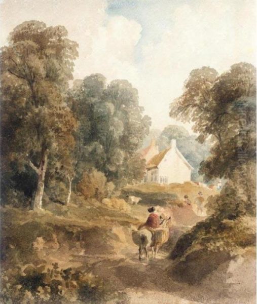 A Woman On A Donkey Returning From Market Oil Painting by Peter de Wint