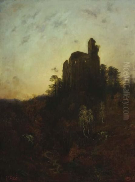 Chateau En Ruine Dans La Foret Oil Painting by Gustave Dore