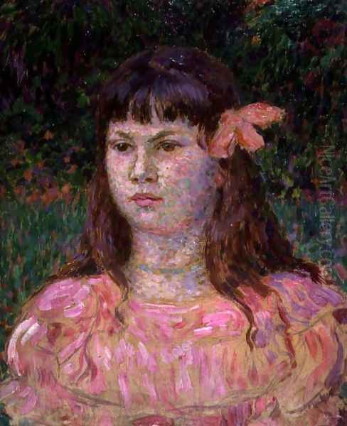 The Pink Ribbon (Sylvie Lacombe), late 1890s Oil Painting by Theo van Rysselberghe