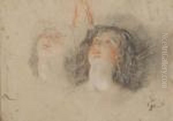 Two Studies Of A Woman Looking Upward Oil Painting by William Etty