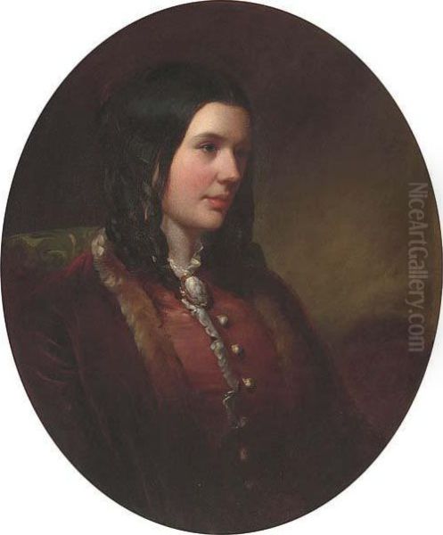 Portrait Of Miss Catherine Etty, Seated Bust-length, In A Fur-linedcoat Oil Painting by William Etty