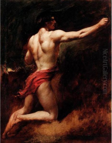 A Male Athlete Oil Painting by William Etty