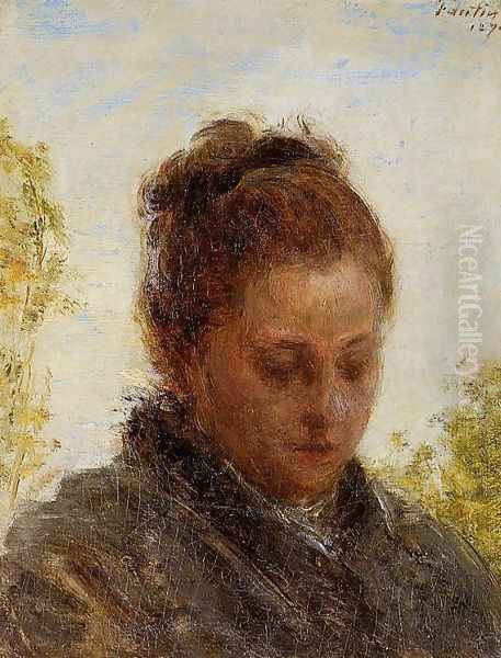 Head of a Young Woman Oil Painting by Ignace Henri Jean Fantin-Latour