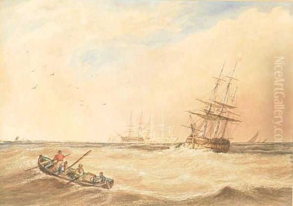 Sailing Boats On A Choppy Sea Oil Painting by Anthony Vandyke Copley Fielding