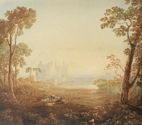 Carnarvon Castle Oil Painting by Anthony Vandyke Copley Fielding