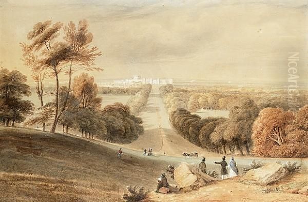 An Artist Sketching Windsor Castle From Windsor Great Park Oil Painting by Anthony Vandyke Copley Fielding