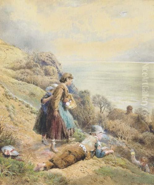 The Primrose Gathers Oil Painting by Myles Birket Foster