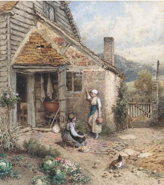 Peeling Potatoes Oil Painting by Myles Birket Foster