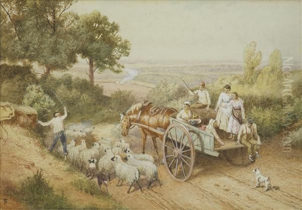 Off To Market Watercolour Heightened With White Bears Oil Painting by Myles Birket Foster