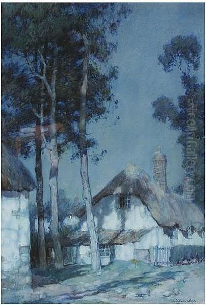 Moonlit Farmstead Oil Painting by Albert Moulton Foweraker