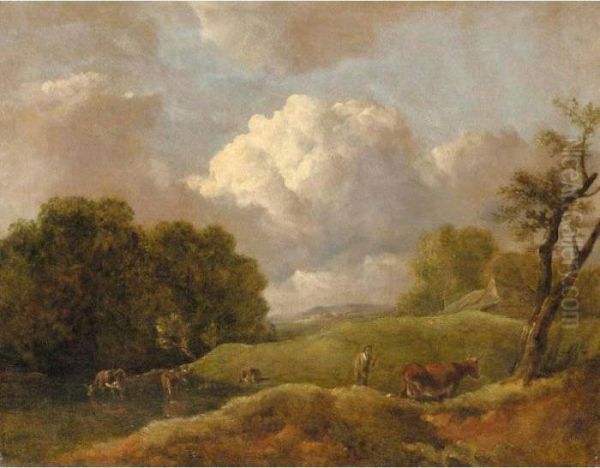 An Extensive Landscape With Cattle And A Drover Oil Painting by Thomas Gainsborough