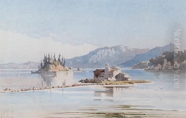 Pontikinissi And Vlacherna, Corfu Oil Painting by Angelos Giallina