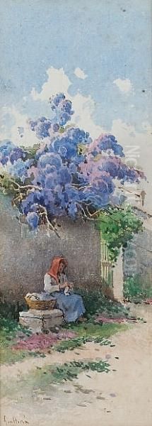 A Lady Sitting Beneath Blossom Oil Painting by Angelos Giallina