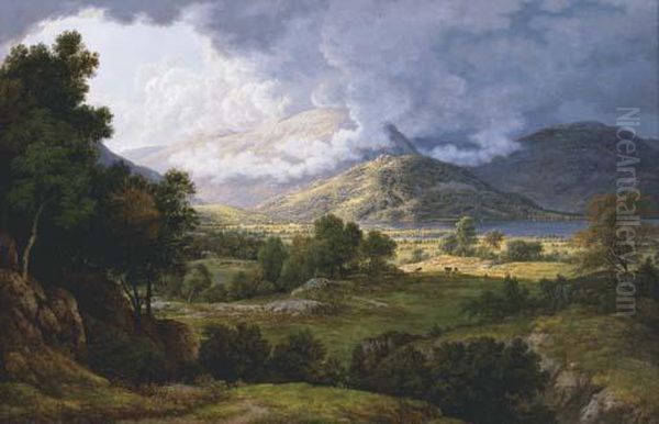 View Of Ullswater, An Extensive Lakeland Landscape With A Distantview Of Ullswater Oil Painting by John Glover