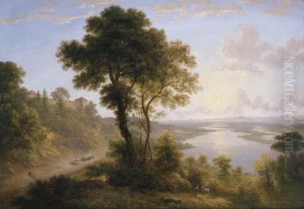 Landscape With Buildings On Hill Oil Painting by John Glover