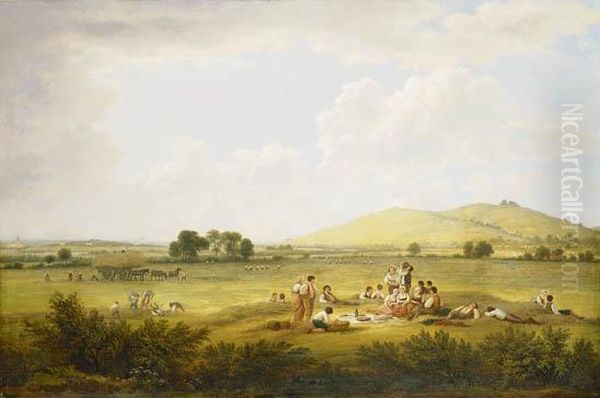 Hayfield Near Primrose Hill Oil Painting by John Glover