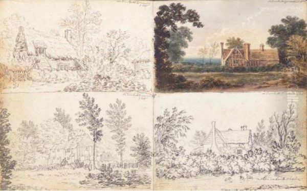 Fourteen Album Sheets Of Whatman
 Paper, Most With Two Of More Drawings Or Watercolours, Forty-five 
Inscribed With Title, Forty-nine Dated Between 28th August And 12th 
September 1813 Twenty-five Watercolour Over Pencil, Twenty Pen And Grey 
Ink Over Oil Painting by John Glover