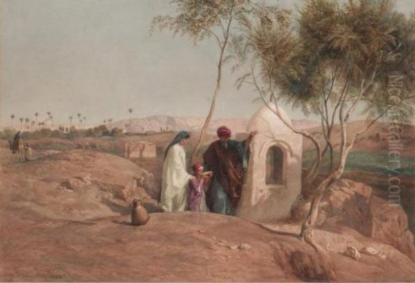 Figures By A Well, Near Cairo Oil Painting by Frederick Goodall