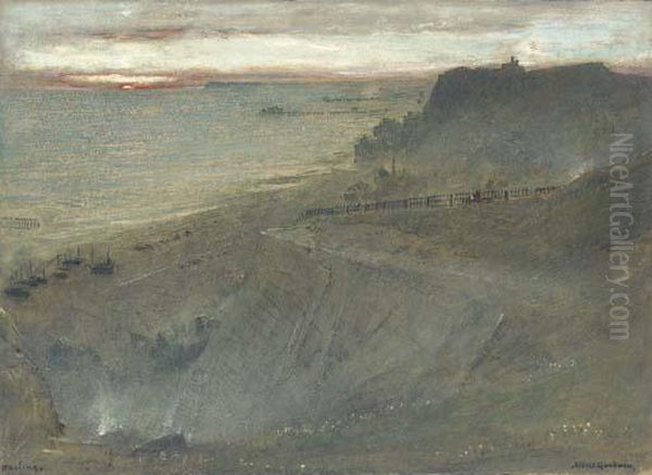 Hastings From East Hill, West Sussex Oil Painting by Albert Goodwin