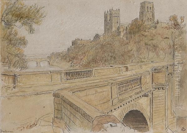 Durham From Prebends Bridge Oil Painting by Albert Goodwin