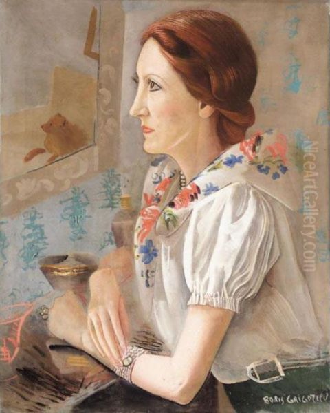 Portrait Of A Lady Oil Painting by Boris Dimitrevich Grigoriev