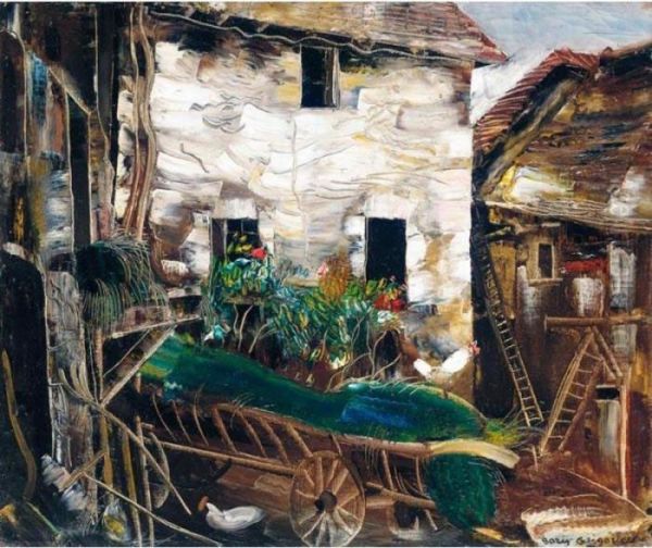 Courtyard Oil Painting by Boris Dimitrevich Grigoriev