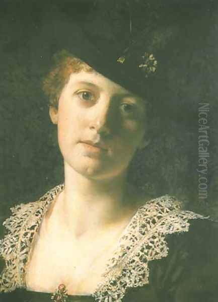 Woman in a Black Hat Oil Painting by Ladislas Wladislaw von Czachorski