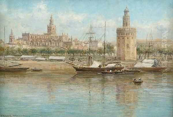 The Torre Del Oro On The Guadalquivir River, Seville Oil Painting by Arthur Trevor Haddon