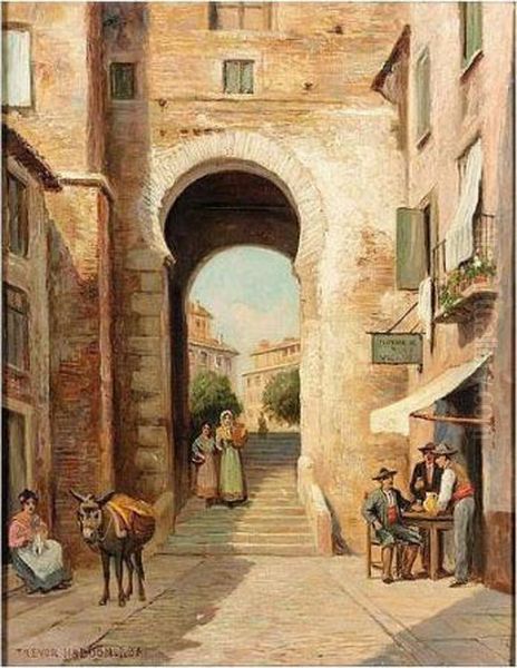 Italian Street Scene Oil Painting by Arthur Trevor Haddon