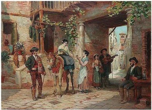 In A Spanish Street Oil Painting by Arthur Trevor Haddon