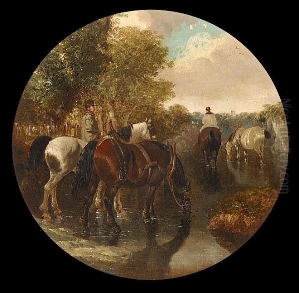 Watering The Horses Oil Painting by John Frederick Herring Snr