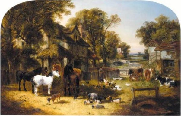 An English Farmyard Idyll Oil Painting by John Frederick Herring Snr