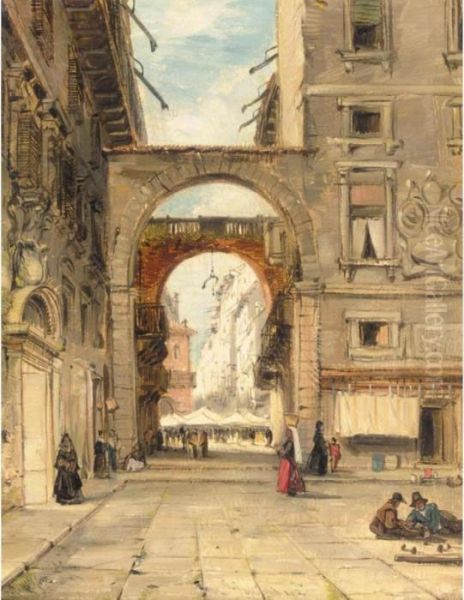 Looking Towards The Piazza Dei Signori, Verona Oil Painting by James Holland