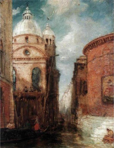 A Venetian Canal Scene Oil Painting by James Holland