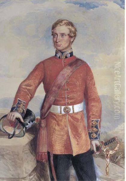 Portrait Of A Colonel In The 
Coldstream Guards, Three-quarter-length, Standing In A Mountainous 
Landscape Oil Painting by John Hoppner