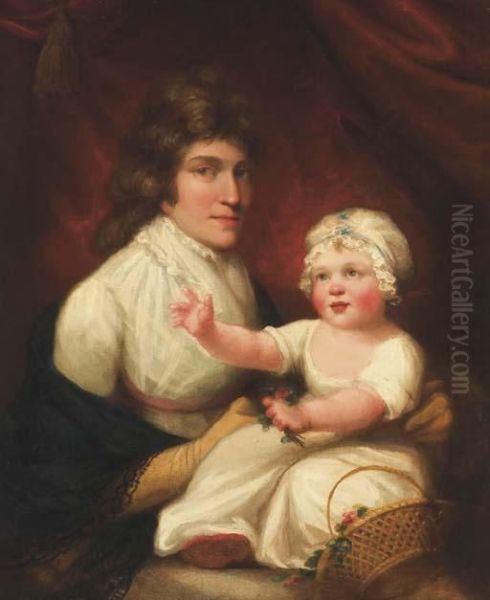 Portrait D'une Femme Assise Portant Un Enfant Oil Painting by John Hoppner