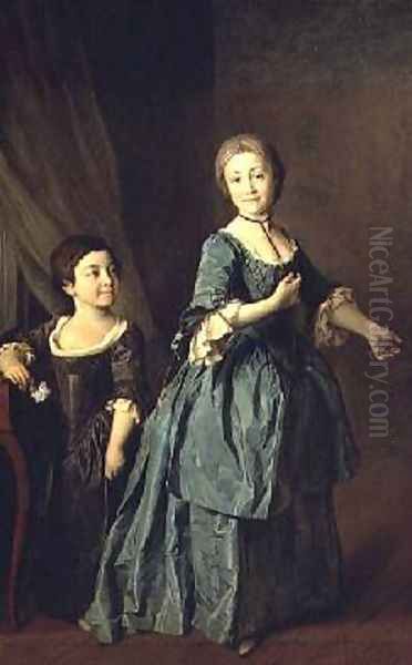 Portrait of Feodosia Rzhevskaya 1760-95 and Nastasia Davydova Oil Painting by Dmitry Levitsky