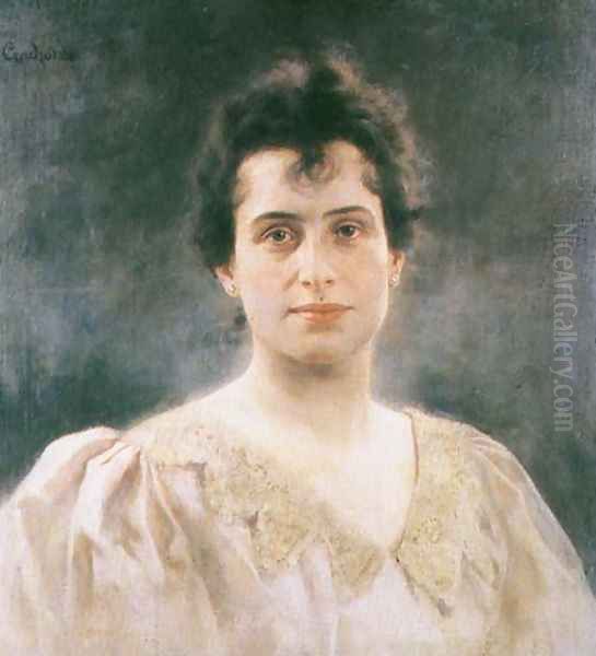 Portrait of a Woman in a Dress with Lacy Collar Oil Painting by Ladislas Wladislaw von Czachorski