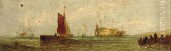 Shipping In Choppy Waters Oil Painting by William Calcott Knell