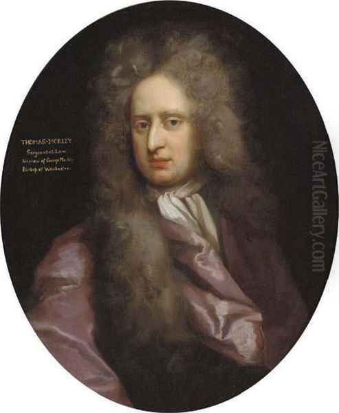 Portrait Of Thomas Morley, Bust-length, In A Plum Coloured Cloak Oil Painting by Sir Godfrey Kneller