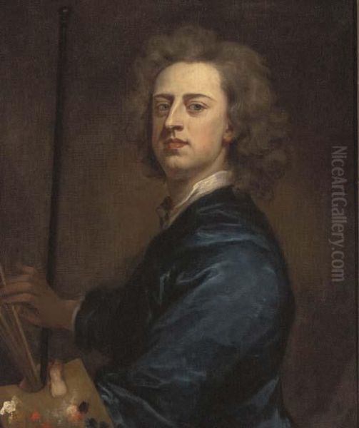 Portrait Of The Artist, Half-length, In A Blue Robe Oil Painting by Sir Godfrey Kneller