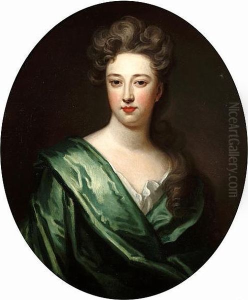 Portrait Of Lady Diana Feilding, Half-length, In A White Chemise And A Green Wrap Oil Painting by Sir Godfrey Kneller